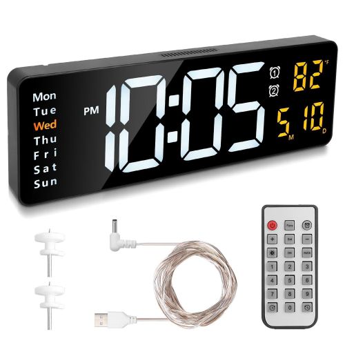 15.7in LED Digital Wall Clock with Remote Control 10 Level Brightness 3 Alarm Settings 12 24Hr Format Timing Countdown Temperature Calendar Display 15.7in LED Digital Wall Clock with Remote Control 10 Level Brightness 3 Alarm Settings 12 24Hr Format Timing Countdown Temperature Calendar Display