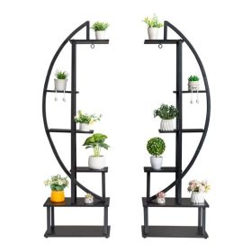 Artisasset 2pcs 6th Floor Half Moon Ironwood Suitable For Garden Balcony Patio Lawn Home Decoration Plant Stand Flower Pot Stand Iron Flower Stand Bla