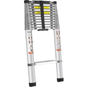 VEVOR Telescoping Ladder, 15 FT Aluminum One-button Retraction Collapsible Extension Ladder, 400 LBS Capacity with Non-slip Feet