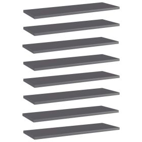 Bookshelf Boards 8 pcs High Gloss Gray 23.6"x7.9"x0.6" Engineered Wood