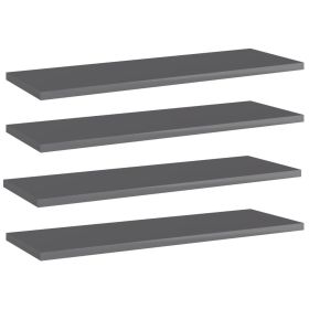 Bookshelf Boards 4 pcs High Gloss Gray 23.6"x7.9"x0.6" Engineered Wood