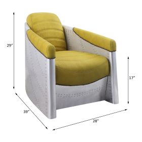 ACME Brancaster Accent Chair, Yellow Top Grain Leather & Aluminum 59624