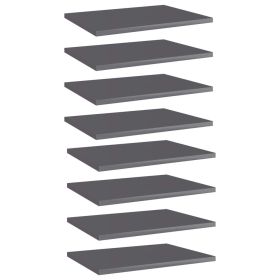 Bookshelf Boards 8 pcs High Gloss Gray 15.7"x11.8"x0.6" Engineered Wood