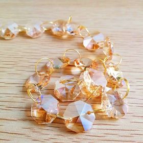 Champagne Gold Crystal Octagon Beads 14mm Chain Chandelier Prism Beads for Wedding Home and DIY Craft Jewelry Decoration (12FT)