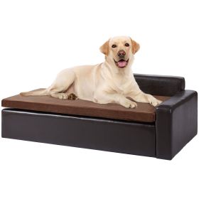 VEVOR Pet Sofa, Dog Couch for Large-Sized Dogs and Cats, Soft Leather Dog Sofa Bed, 110 lbs Loading Cat Sofa, Black