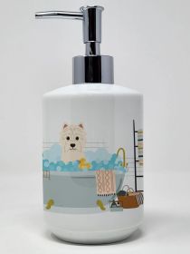 Westie in Bathtub Ceramic Soap Dispenser Hand Soap Dispenser Pump Bottles for Bathroom Kitchen, Empty Refillable Liquid Soap Container