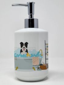 Black and White Border Collie Ceramic Soap Dispenser Hand Soap Dispenser Pump Bottles for Bathroom Kitchen, Empty Refillable Liquid Soap Container