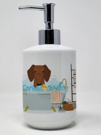 Red Brown Dachshund in Bathtub Ceramic Soap Dispenser Hand Soap Dispenser Pump Bottles for Bathroom Kitchen, Empty Refillable Liquid Soap Container