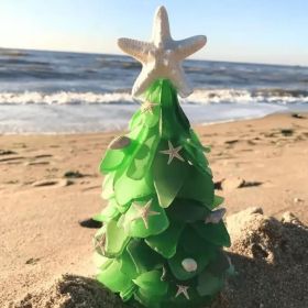 Sea Glass Christmas Tree and Wreath, Green Pine Christmas Tree Resin (Color: Green, size: 15cm)