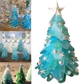 Sea Glass Christmas Tree and Wreath, Green Pine Christmas Tree Resin (Color: Blue, size: 15cm)